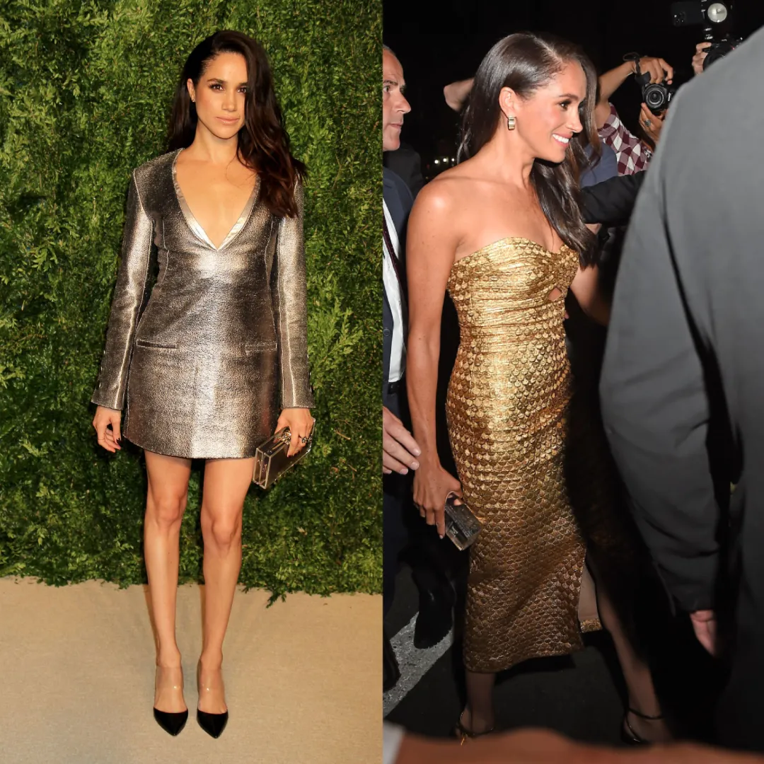 Meghan Markle in warm golden Autumn styling versus cooler silver styling undertone color analysis comparison