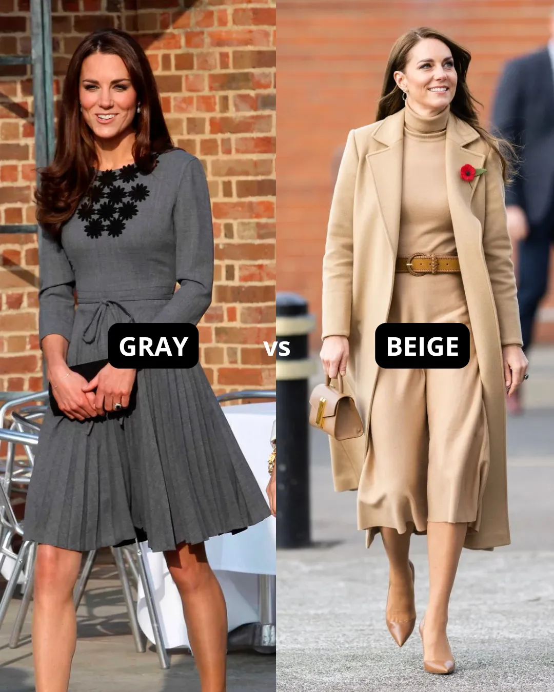 Catherine Princess of Wales in cool grey vs warm tone