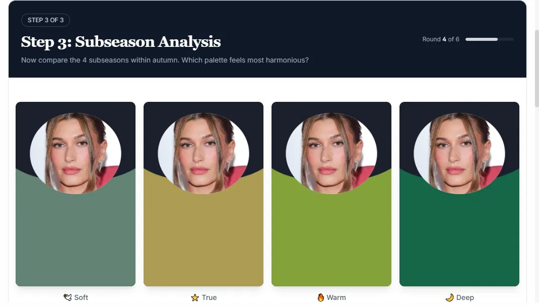 Hailey Bieber virtual draping session second set Autumn palette colors colorislab studio