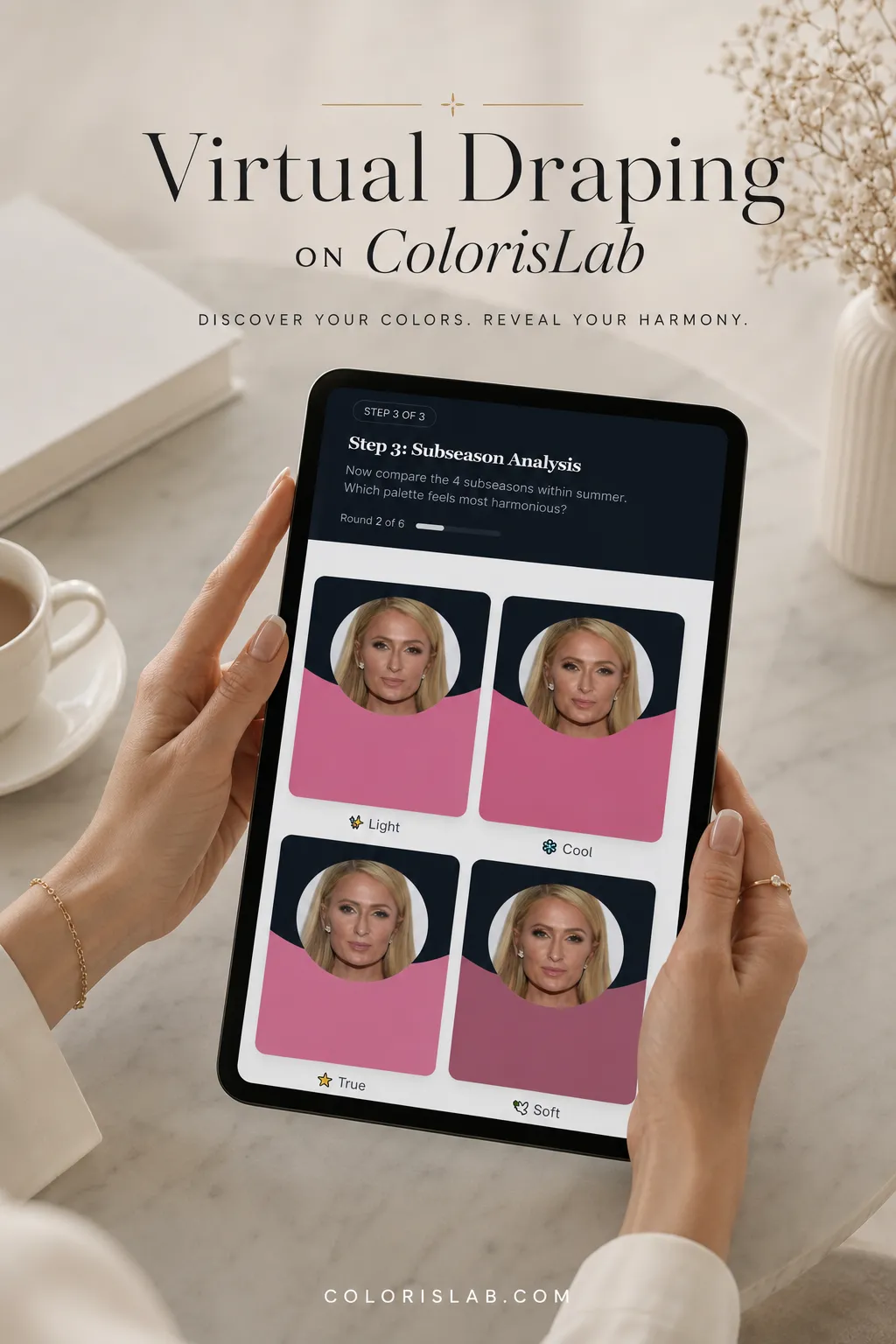Paris Hilton ColorisLab virtual draping studio Summer subseason palette comparison session