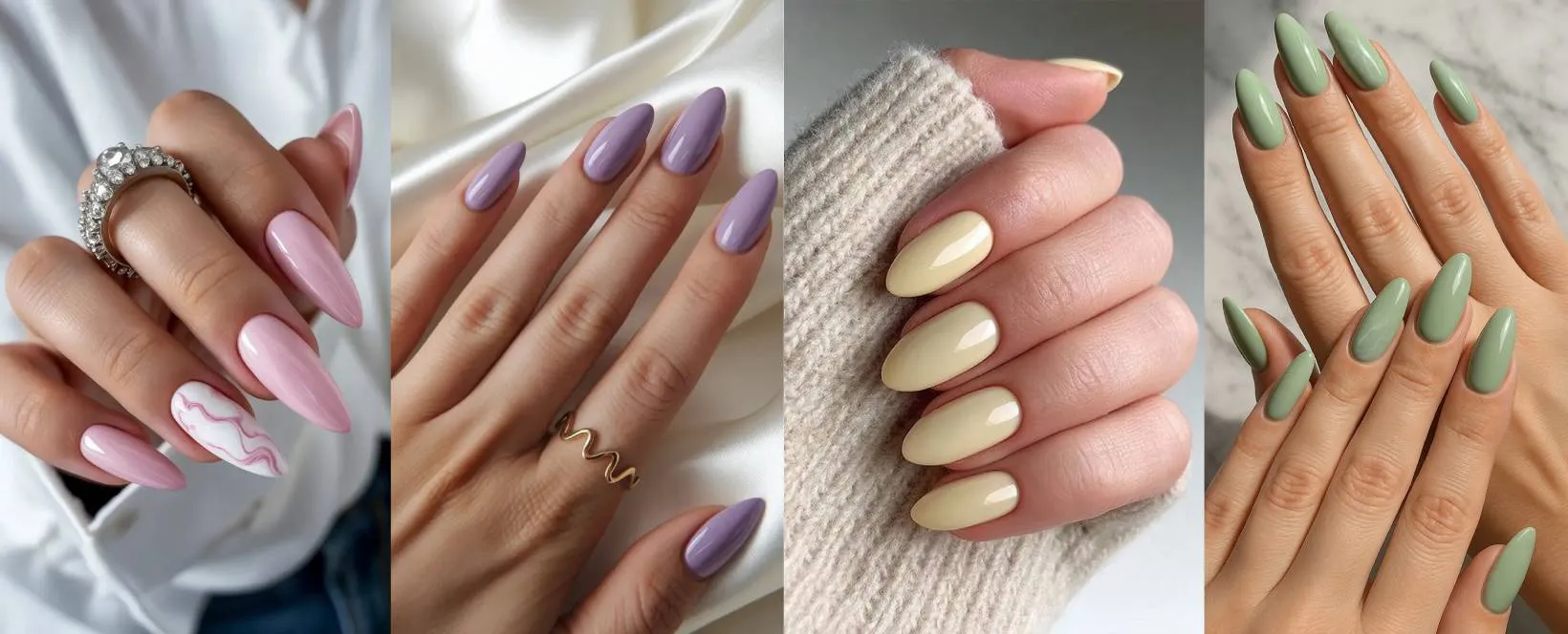 Spring nail trends 2026 collage showing pastel and soft aesthetic manicure ideas
