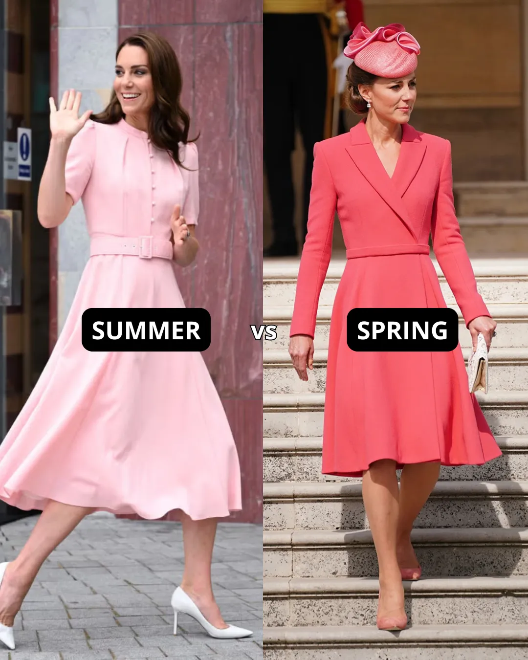 Catherine Princess of Wales in cool pink vs warm coral