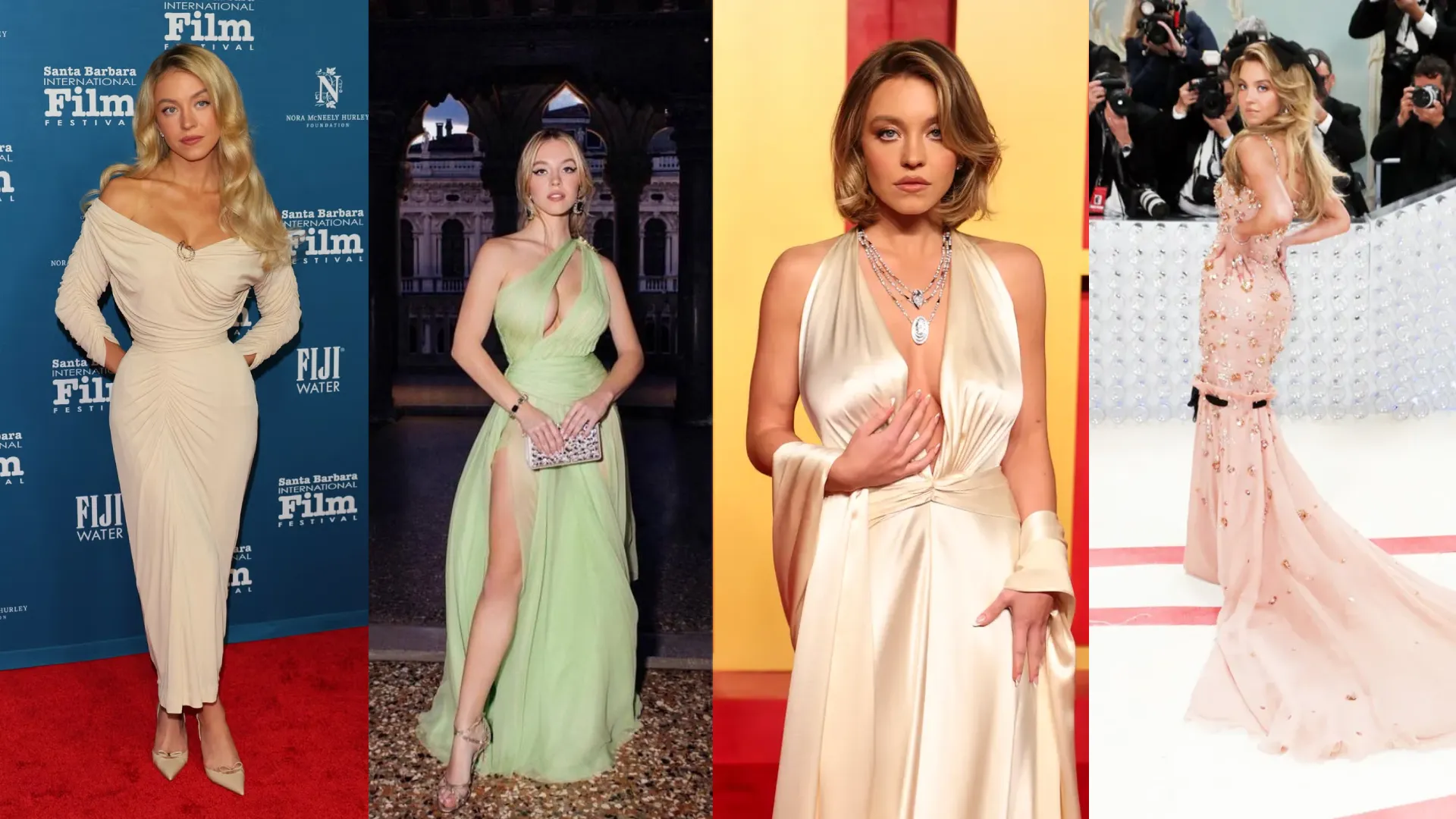 Sydney Sweeney Light Spring color analysis showing clear warm bright pastels enhancing her features